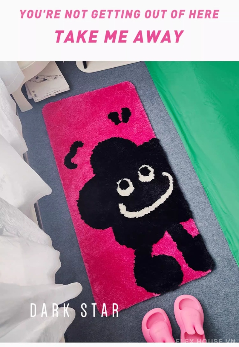 Thảm trải cạnh giường màu hồng neon đế TPR QZ7426 1 Thảm trải cạnh giường màu hồng neon đế TPR QZ7426