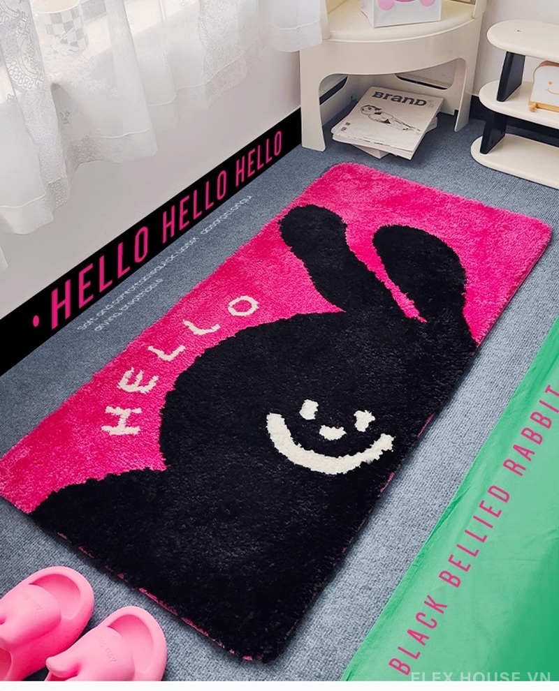 Thảm trải cạnh giường màu hồng neon đế TPR QZ7426 2 Thảm trải cạnh giường màu hồng neon đế TPR QZ7426