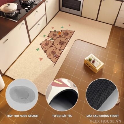 Thảm trải góc bếp dáng số 7 họa tiết Capybara QZ2160.L