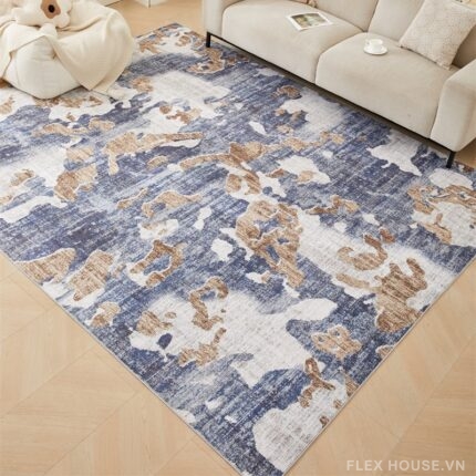 Thảm trải sàn họa tiết trừu tượng tone xanh denim JX5863