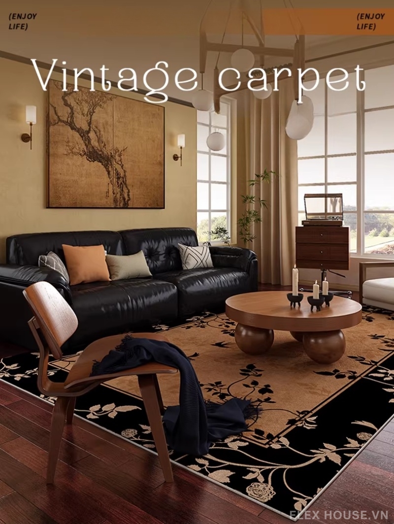 Thảm trải sofa họa tiết hoa lá dây leo uốn lượn HY3963 1 Thảm trải sofa họa tiết hoa lá dây leo uốn lượn HY3963