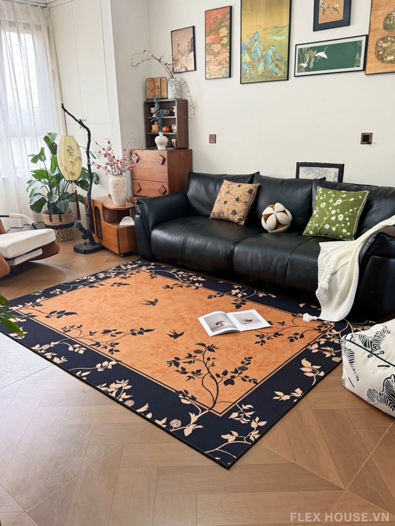 Thảm trải sofa họa tiết hoa lá dây leo uốn lượn HY3963 5 Thảm trải sofa họa tiết hoa lá dây leo uốn lượn HY3963