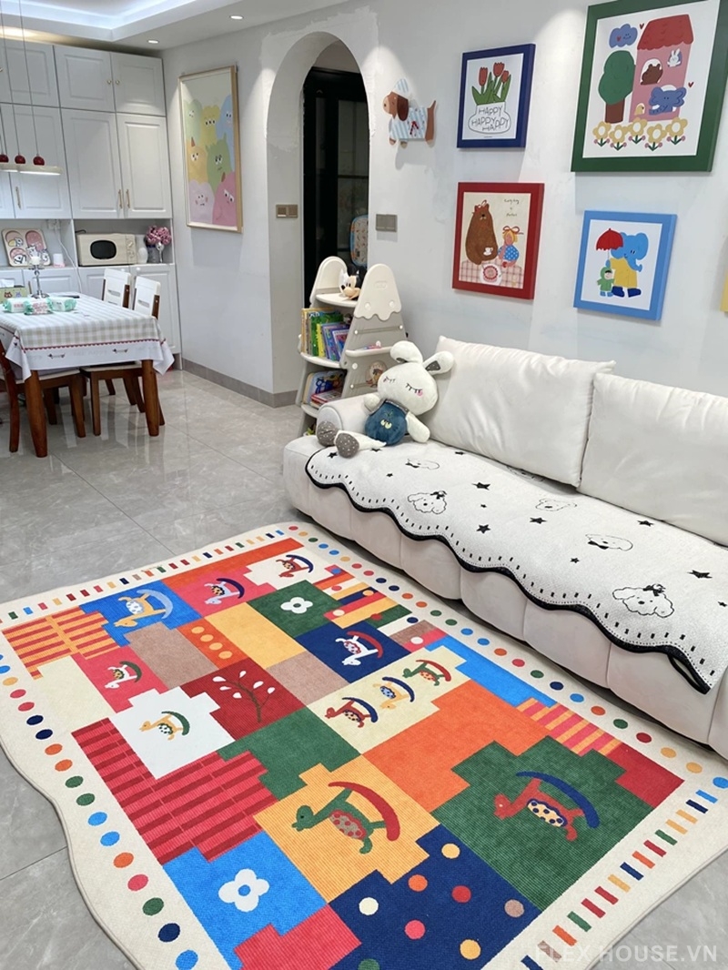 Thảm trang trí phòng khách sắc màu ngựa gỗ Retro HY3356 6 Thảm trang trí phòng khách sắc màu ngựa gỗ Retro HY3356