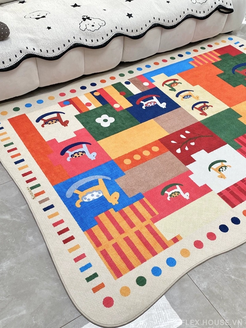 Thảm trang trí phòng khách sắc màu ngựa gỗ Retro HY3356 7 Thảm trang trí phòng khách sắc màu ngựa gỗ Retro HY3356