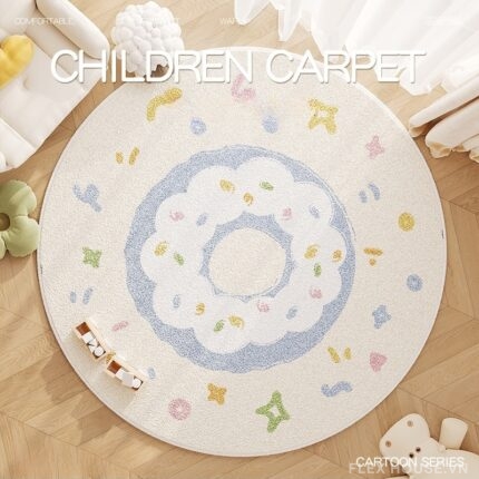 Thảm tròn Cashmere hình bánh donut kem SH4243.02