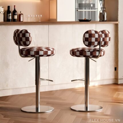 Ghế quầy bar nâng hạ họa tiết caro phong cách Ý UH7132