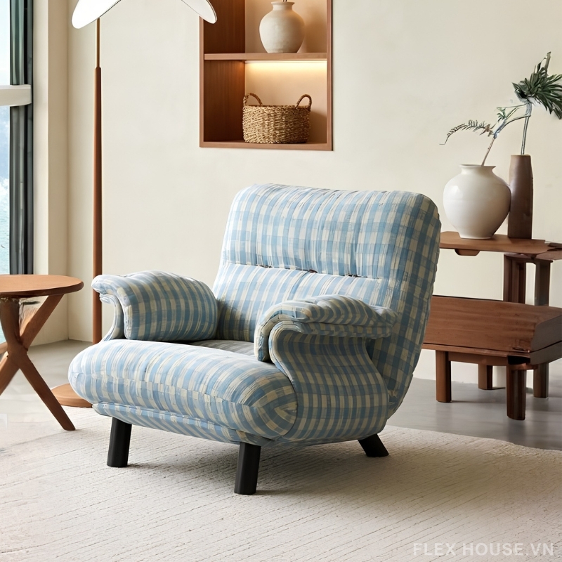 Ghế sofa đơn caro mùa hè phong cách Bắc Âu UH6507 1 Ghế sofa đơn caro mùa hè phong cách Bắc Âu UH6507