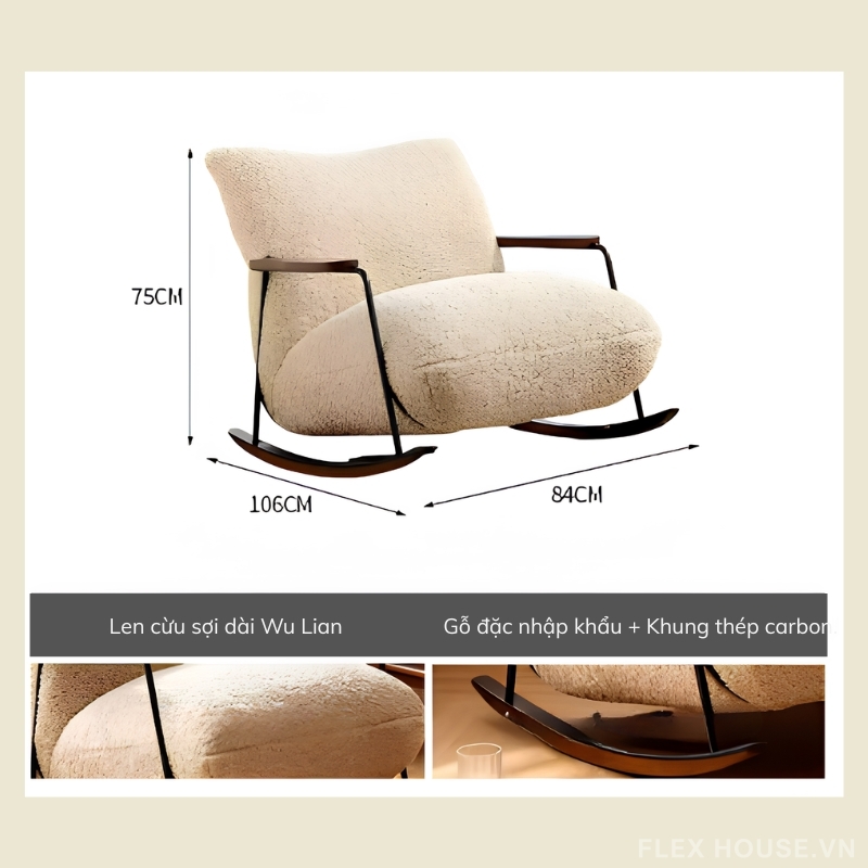 Ghế thư giãn bập bênh teddy khung gỗ retro MU0744 10 Ghế thư giãn bập bênh teddy khung gỗ retro MU0744 16