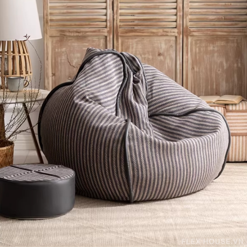 Sofa lười túi đậu phòng khách hạt xốp vân sọc LS5679 3 Sofa lười túi đậu phòng khách hạt xốp vân sọc LS5679 9