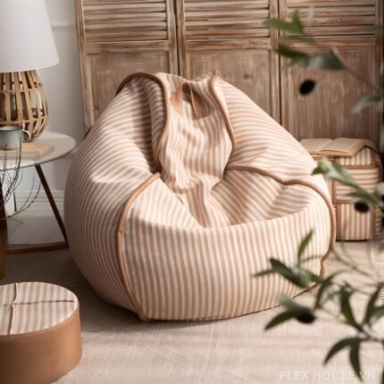 Sofa lười túi đậu phòng khách hạt xốp vân sọc LS5679