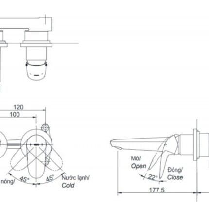 Vòi chậu nóng lạnh gắn tường hiện tại TOTO TLS03307B
