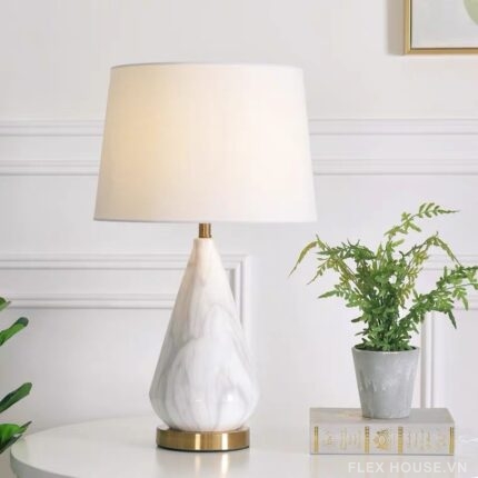 Đèn bàn hiện đại thân sứ chao vải Vân Nguyệt Đăng DB47