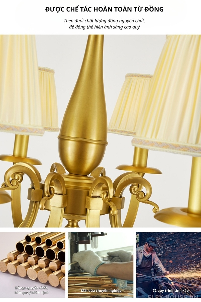 Đèn chùm bằng đồng thả trần biệt thự kiểu Mỹ GH6643 4 Đèn chùm bằng đồng thả trần biệt thự kiểu Mỹ GH6643