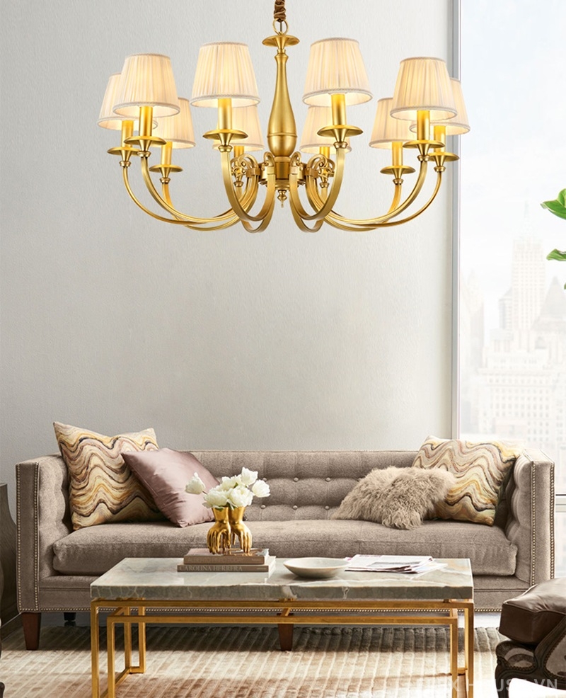 Đèn chùm bằng đồng thả trần biệt thự kiểu Mỹ GH6643 10 Đèn chùm bằng đồng thả trần biệt thự kiểu Mỹ GH6643