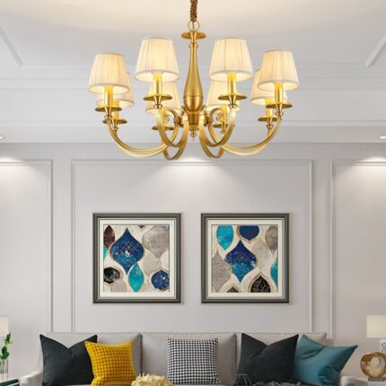 Đèn chùm bằng đồng thả trần biệt thự kiểu Mỹ GH6643