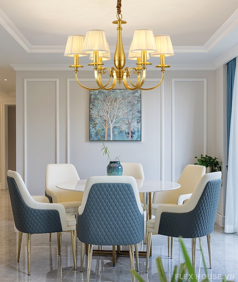 Đèn chùm bằng đồng thả trần biệt thự kiểu Mỹ GH6643 7 Đèn chùm bằng đồng thả trần biệt thự kiểu Mỹ GH6643