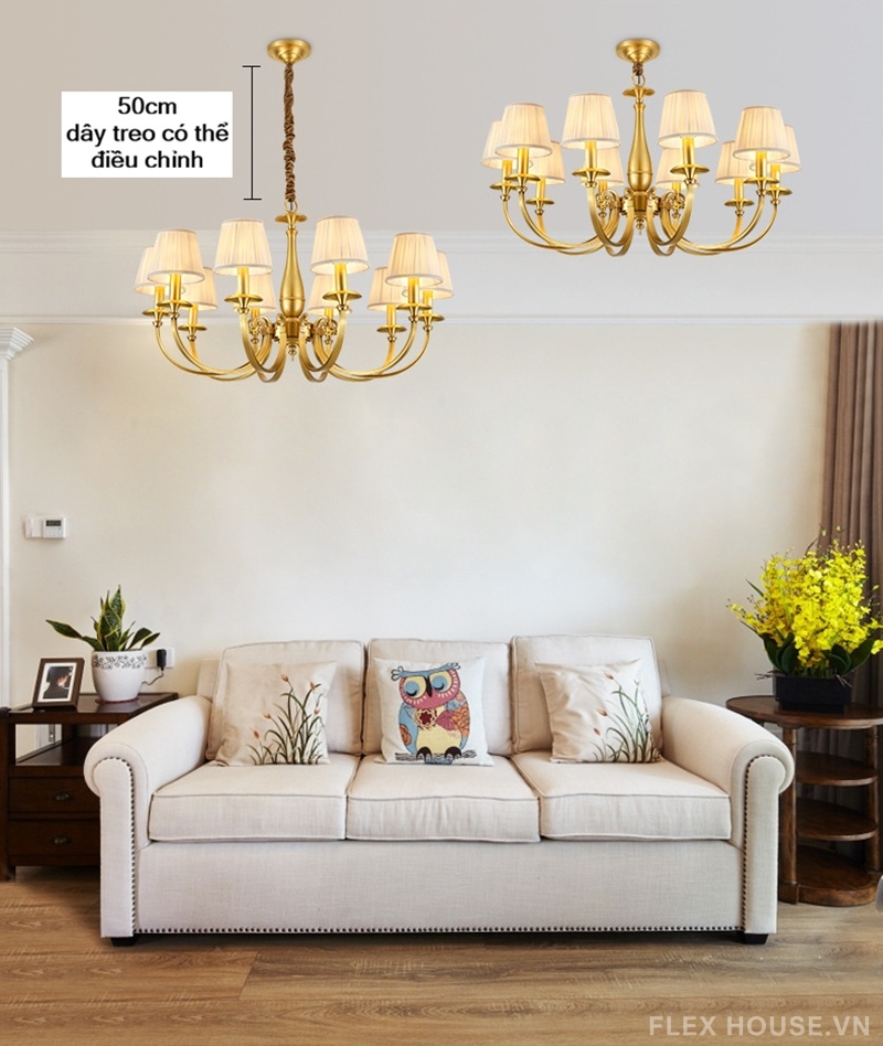 Đèn chùm bằng đồng thả trần biệt thự kiểu Mỹ GH6643 3 Đèn chùm bằng đồng thả trần biệt thự kiểu Mỹ GH6643