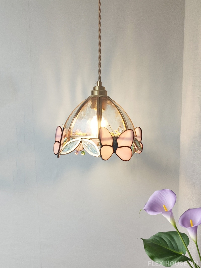 Đèn thả Tiffany họa tiết bướm lá thủy tinh màu JWJ1219 4 Đèn thả Tiffany họa tiết bướm lá thủy tinh màu JWJ1219