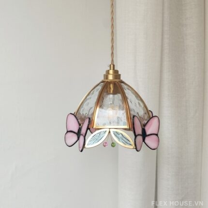 Đèn thả Tiffany họa tiết bướm lá thủy tinh màu JWJ1219