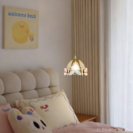 Đèn thả Tiffany họa tiết bướm lá thủy tinh màu JWJ1219