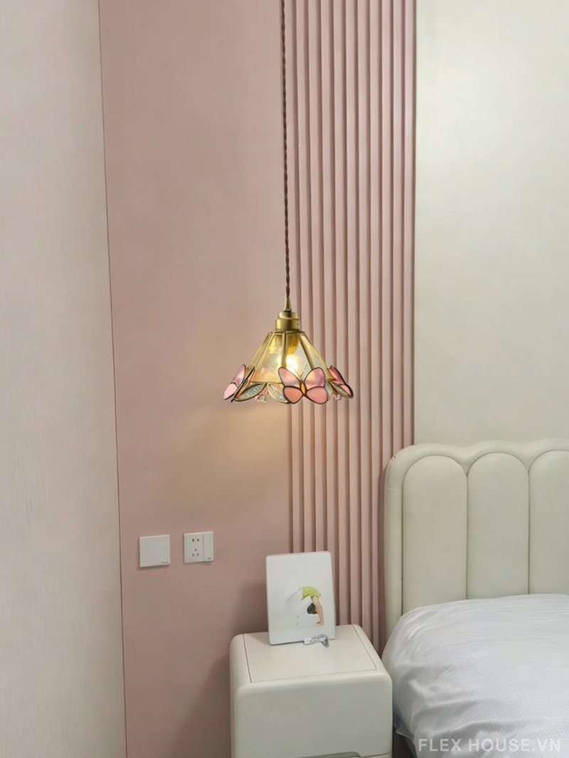 Đèn thả Tiffany họa tiết bướm lá thủy tinh màu JWJ1219 1 Đèn thả Tiffany họa tiết bướm lá thủy tinh màu JWJ1219