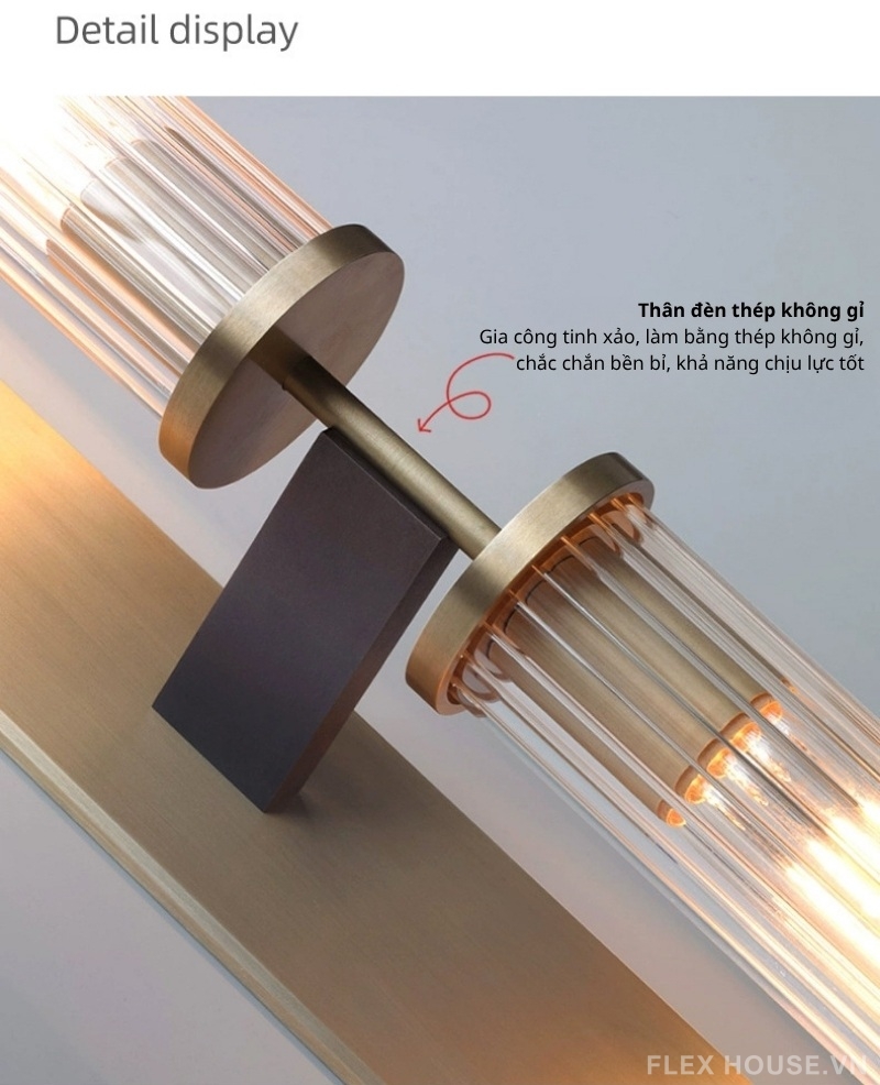 Đèn tường bằng thép chao kính sọc độc đáo QC9708 4 Đèn tường bằng thép chao kính sọc độc đáo QC9708