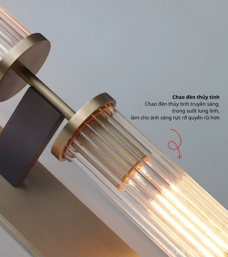 Đèn tường bằng thép chao kính sọc độc đáo QC9708 3 Đèn tường bằng thép chao kính sọc độc đáo QC9708