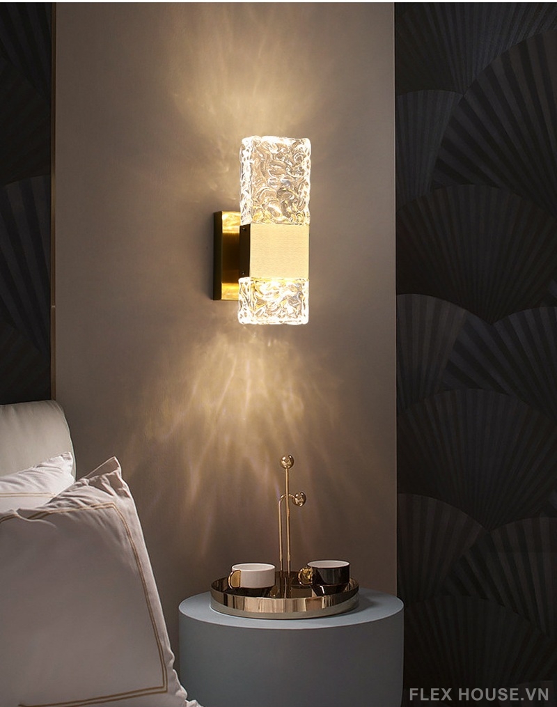 Đèn tường pha lê gợn nước khung thép không gỉ ZJ3985 5 Đèn tường pha lê gợn nước khung thép không gỉ ZJ3985