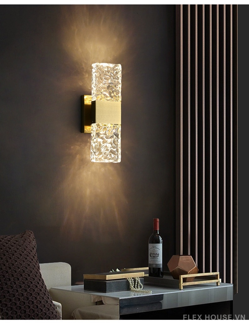 Đèn tường pha lê gợn nước khung thép không gỉ ZJ3985 7 Đèn tường pha lê gợn nước khung thép không gỉ ZJ3985