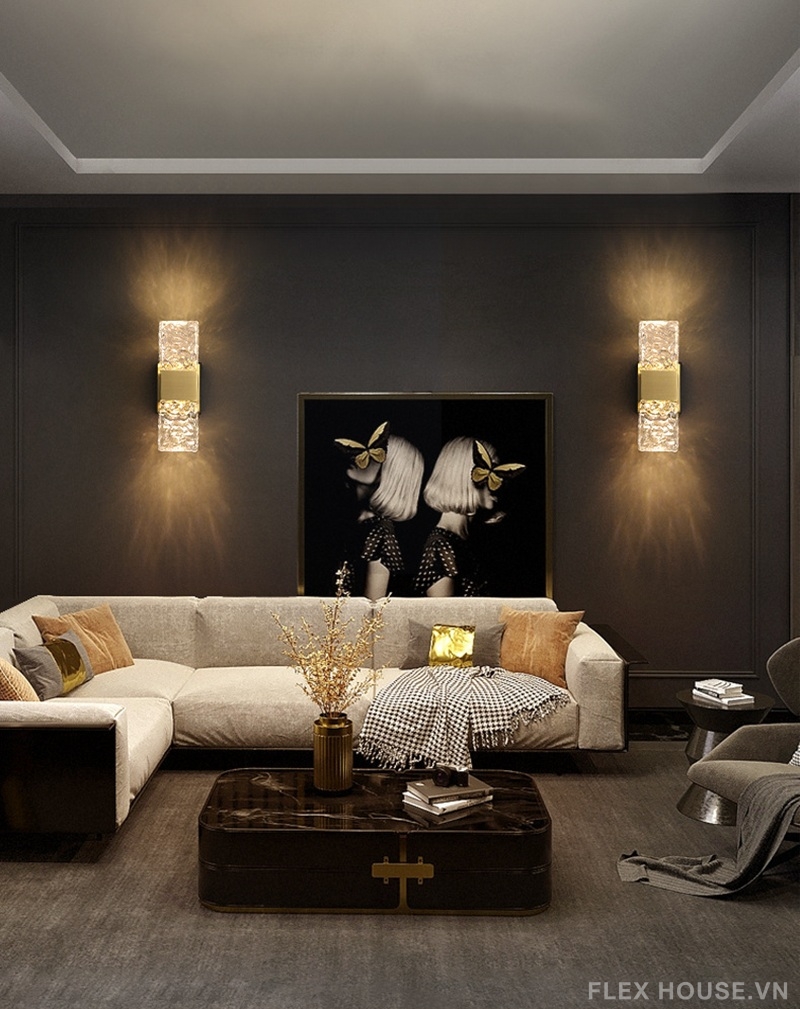 Đèn tường pha lê gợn nước khung thép không gỉ ZJ3985 1 Đèn tường pha lê gợn nước khung thép không gỉ ZJ3985