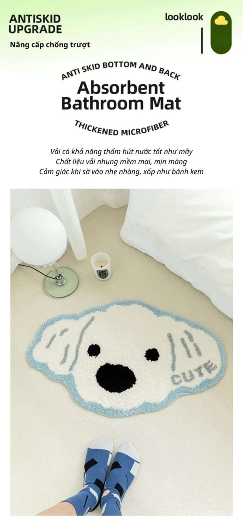 Thảm Cashmere decor phòng ngủ hình chó Maltese QZ4391