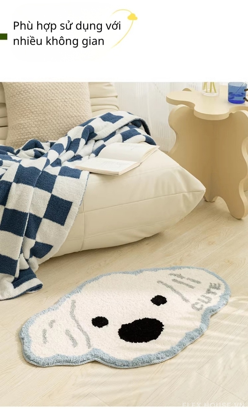 Thảm Cashmere decor phòng ngủ hình chó Maltese QZ4391 4 Thảm Cashmere decor phòng ngủ hình chó Maltese QZ4391