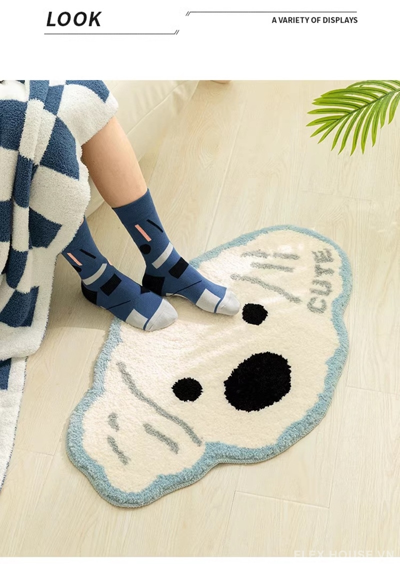 Thảm Cashmere decor phòng ngủ hình chó Maltese QZ4391 6 Thảm Cashmere decor phòng ngủ hình chó Maltese QZ4391
