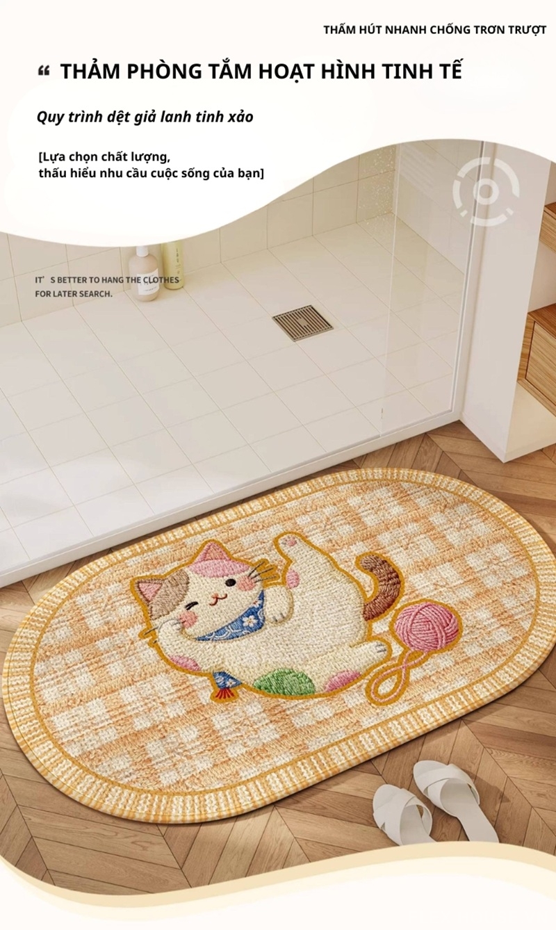 Thảm chống trượt nhà tắm Kawaii Cozy Cat XF8110 1 Thảm chống trượt nhà tắm Kawaii Cozy Cat XF8110