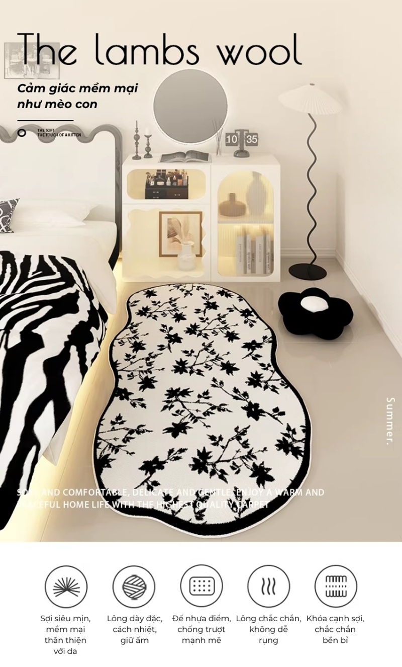 Thảm len cừu cao cấp Monochrome Floral HY7679 1 Thảm len cừu cao cấp Monochrome Floral HY7679