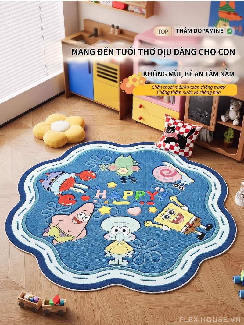 Thảm lót phòng bé trai những người bạn bọt biển HY5326 2 Thảm lót phòng bé trai những người bạn bọt biển HY5326