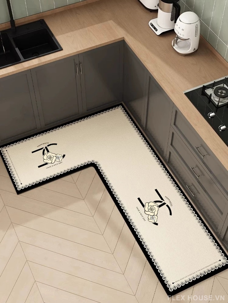Thảm nhà bếp cao cấp phong cách Chanel Inspired HY9869 4 Thảm nhà bếp cao cấp phong cách Chanel Inspired HY9869.BE.R