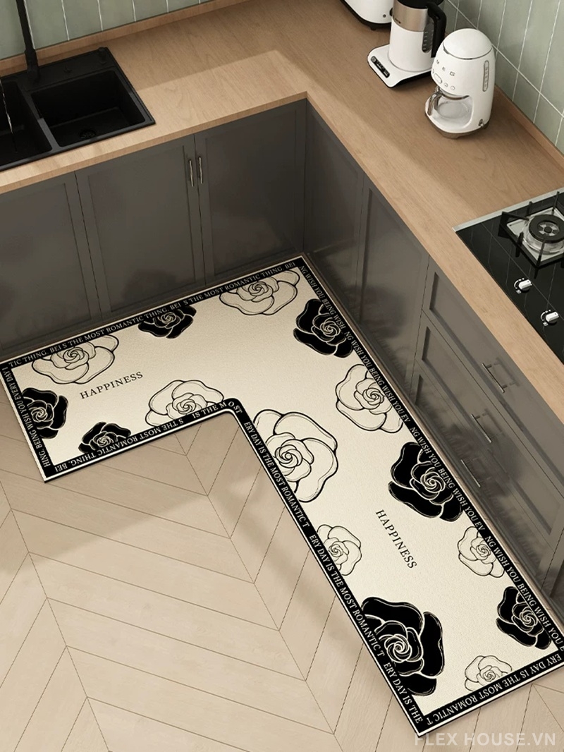 Thảm nhà bếp chống trượt Modern Floral HY9868 4 Thảm nhà bếp chống trượt Modern Floral HY9868.R