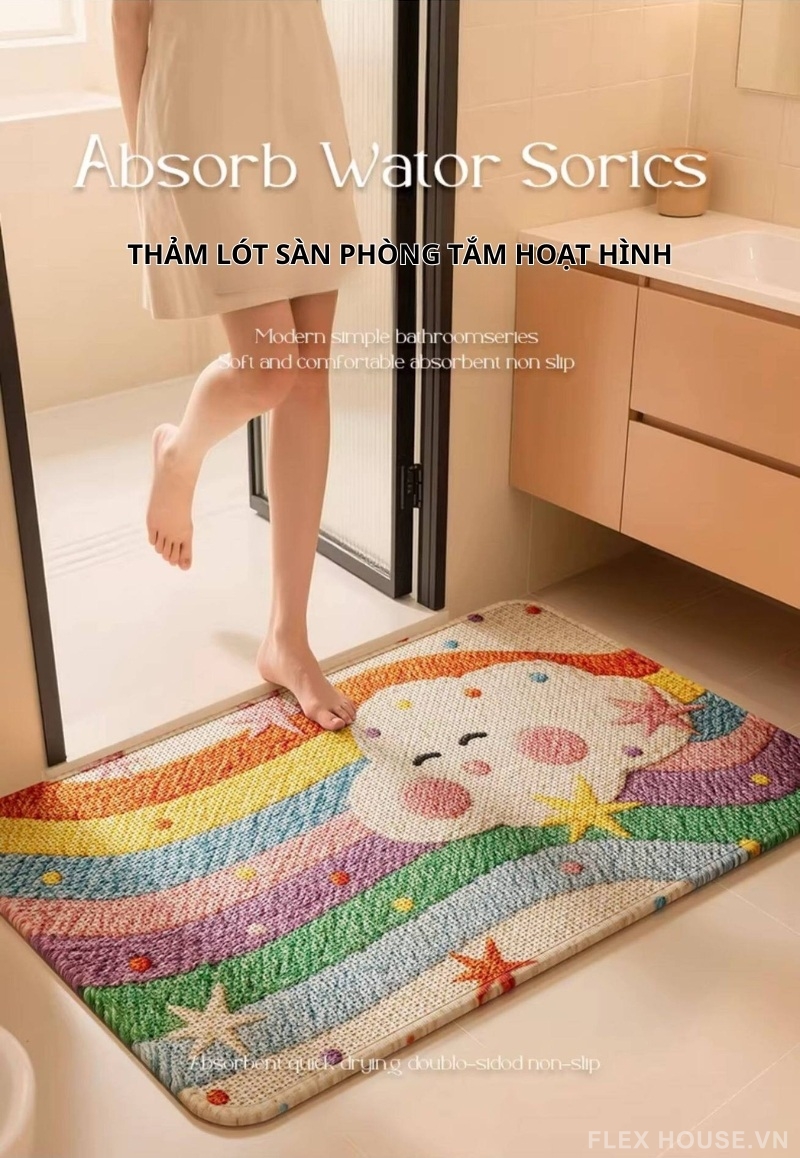 Thảm nhà tắm hình cầu vồng và mây trắng XF4043 1 Thảm nhà tắm hình cầu vồng và mây trắng XF4043