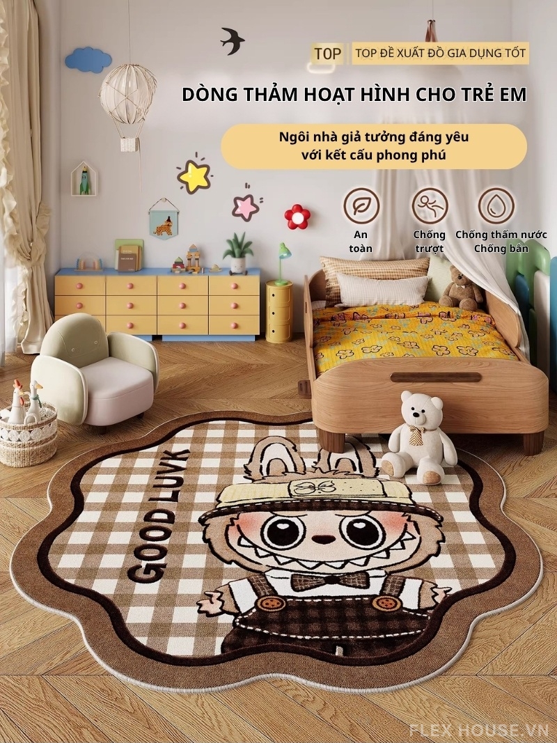 Thảm polyester trang trí phòng ngủ hình Labubu HY5324 1 Thảm polyester trang trí phòng ngủ hình Labubu HY5324