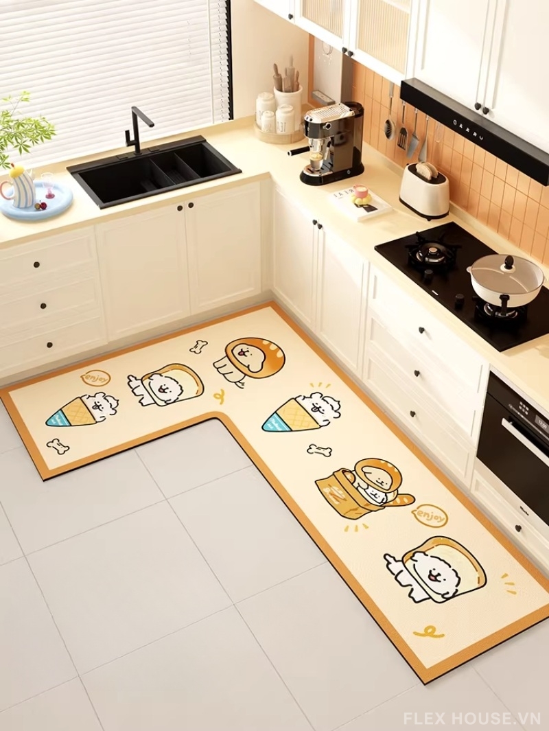 Thảm trải sàn góc bếp họa tiết Line Puppy HY5559 5 Thảm trải sàn góc bếp họa tiết Line Puppy HY5559.R