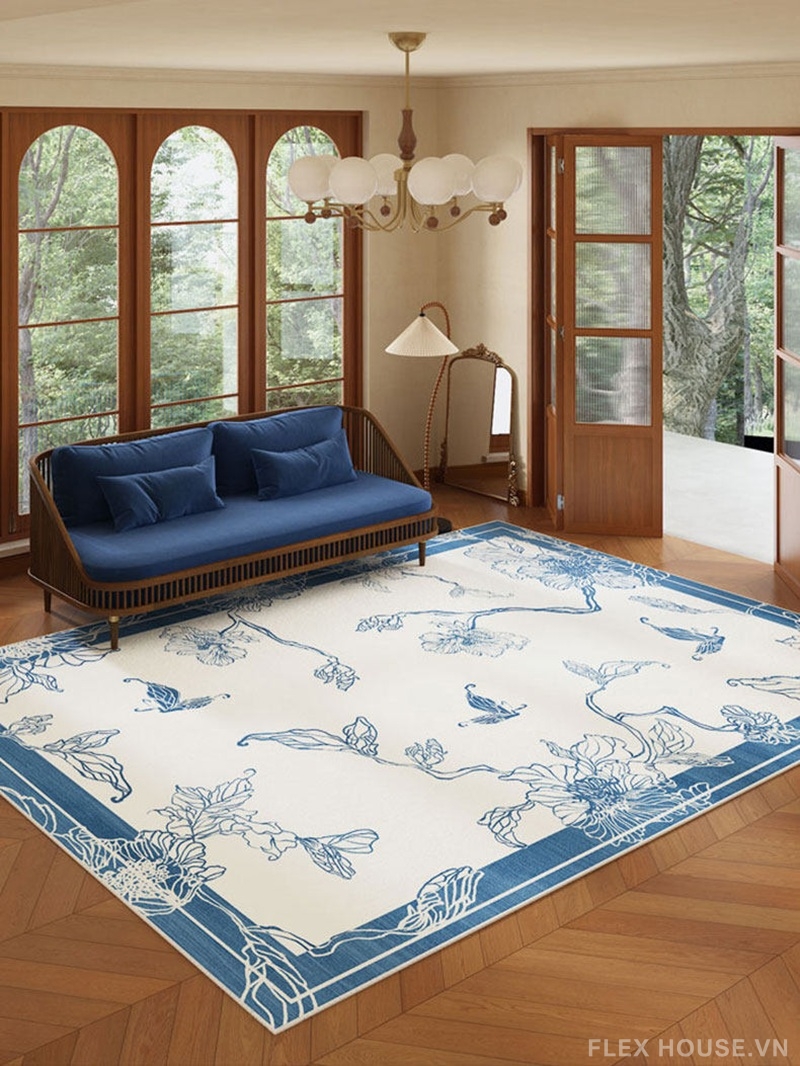 Thảm trải sàn phòng khách Indochine Blue Garden HY9688 2 Thảm trải sàn phòng khách Indochine Blue Garden HY9688