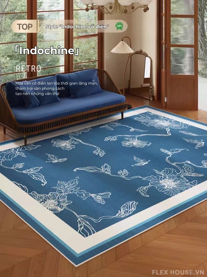 Thảm trải sàn phòng khách Indochine Blue Garden HY9688 1 Thảm trải sàn phòng khách Indochine Blue Garden HY9688