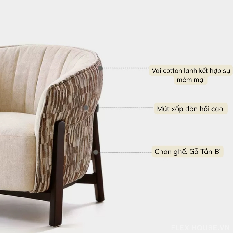 Ghế sofa gỗ phối vải họa tiết vintage HC4001 3 Ghế sofa gỗ phối vải họa tiết vintage HC4001