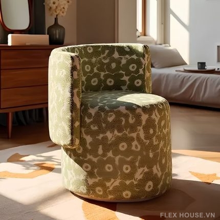Ghế trang điểm xoay tròn vải họa tiết hoa nhí Greenery XM7941