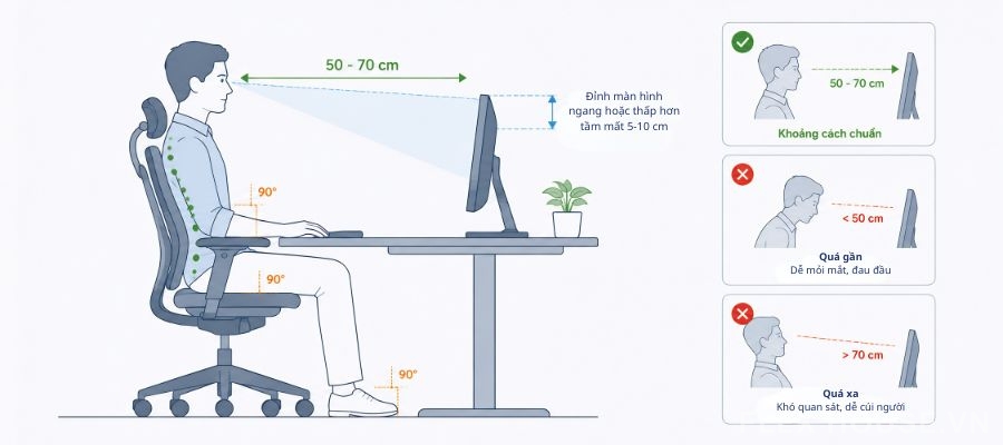 Khoảng cách từ mắt đến màn hình máy tính bao nhiêu là chuẩn? 2 Khoảng cách từ mắt đến màn hình máy tính bao nhiêu là chuẩn? 1