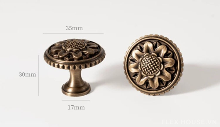 Núm tay nắm tủ đồng Sunflower cổ điển Pháp SY2294 10 Núm tay nắm tủ đồng Sunflower cổ điển Pháp SY2294 15