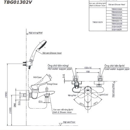 Thân sen cây kim loại nóng lạnh cao cấp TOTO TBW01001BA