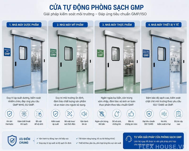 Cửa tự động phòng sạch là gì? Tìm hiểu cấu tạo & 5 tiêu chuẩn kỹ thuật quan trọng 9 Các tiêu chuẩn kỹ thuật quan trọng cửa tự động phòng sạch GMP