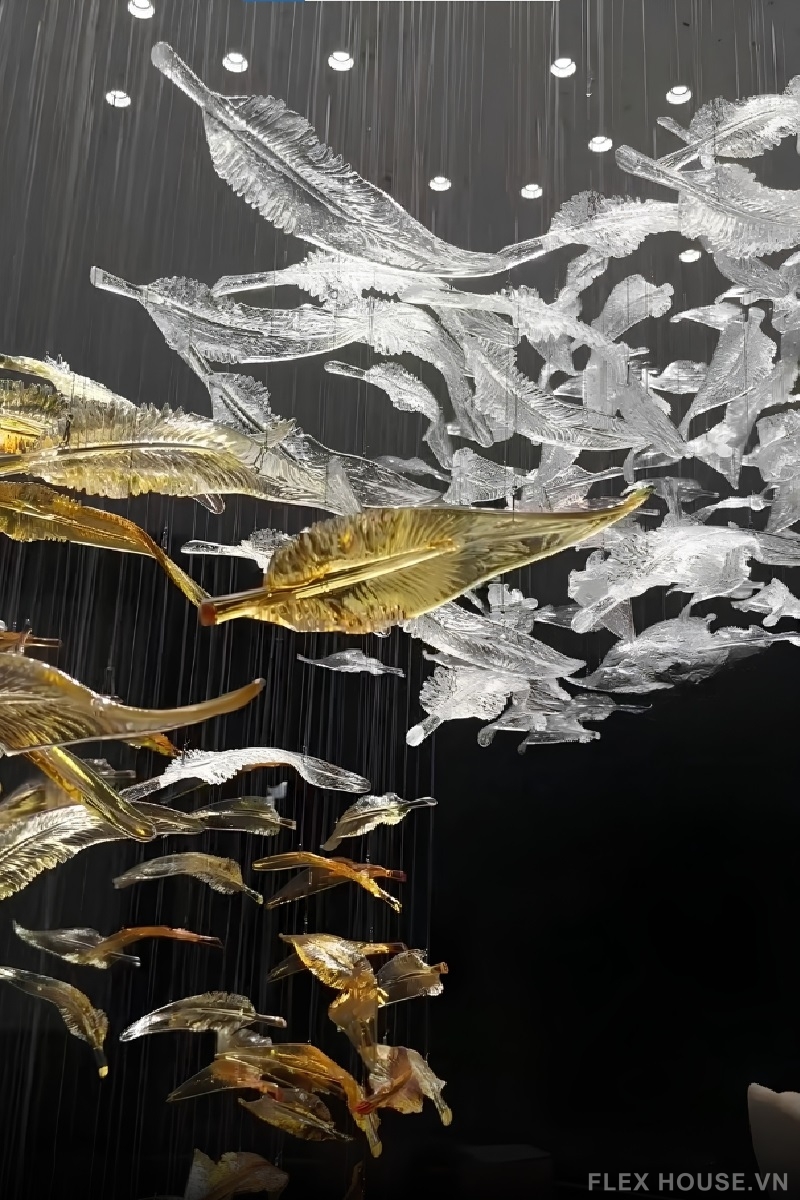 Đèn chùm thả sảnh biệt thự Crystal Glass Leaf JQ4418 4 Đèn chùm sảnh khách sạn biệt thự Crystal Glass Leaf JQ4418